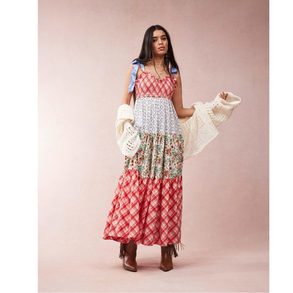Free People Bluebell Maxi Dress Cherry Combo Medium NWT Picnic Prairie Bohemian - Picture 17 of 17